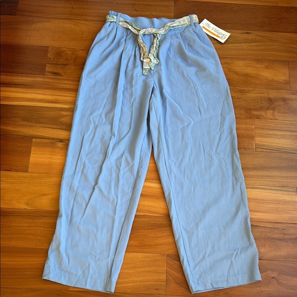 villager Light Blue Casual Trousers with Braided Belt